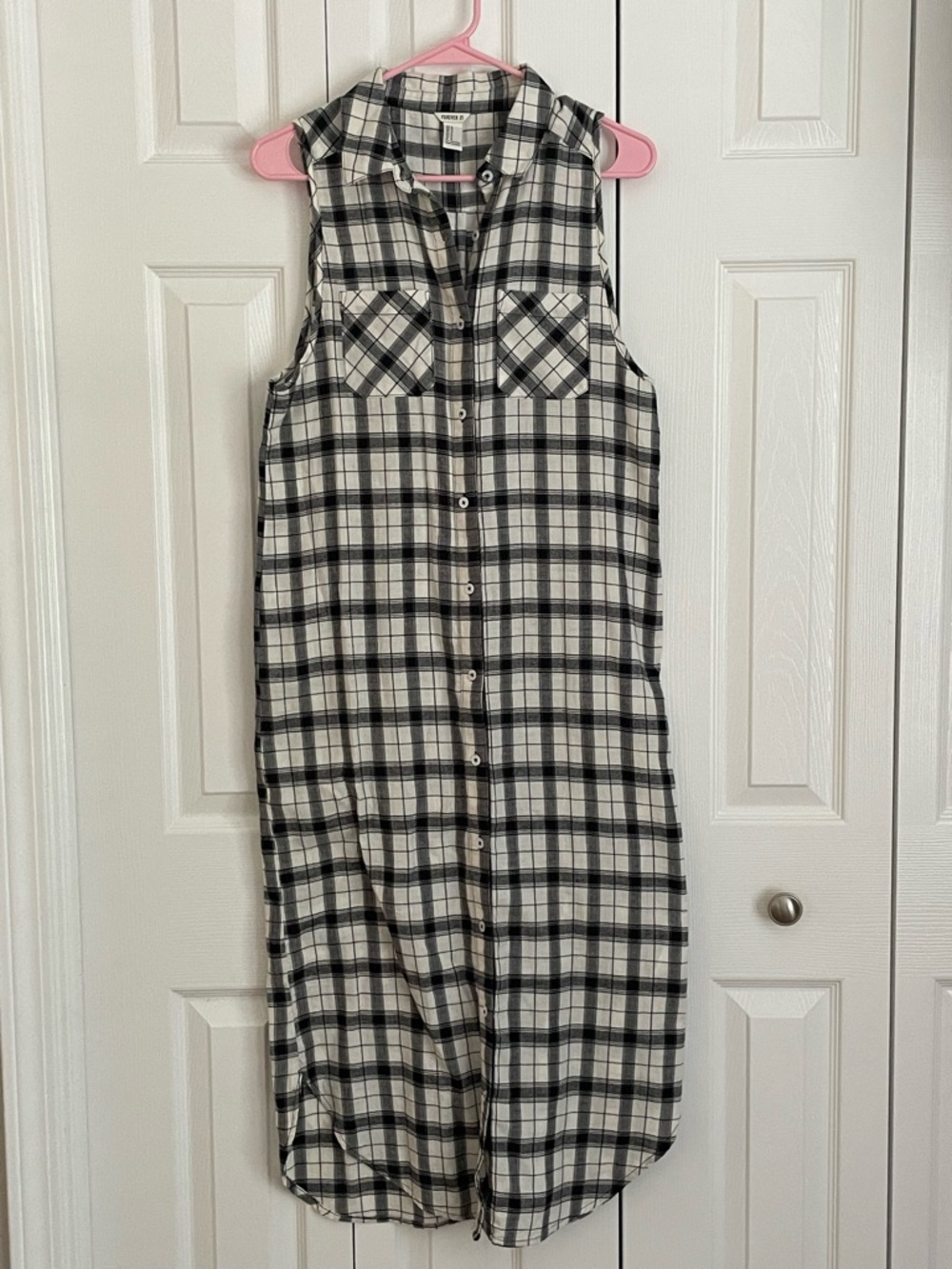 Forever 21 Black and White Plaid Button-Front Shift Dress